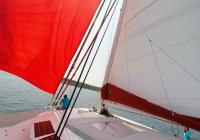 skipper sulla prua pruaman trimarano neel 45 vela vela coperta 1